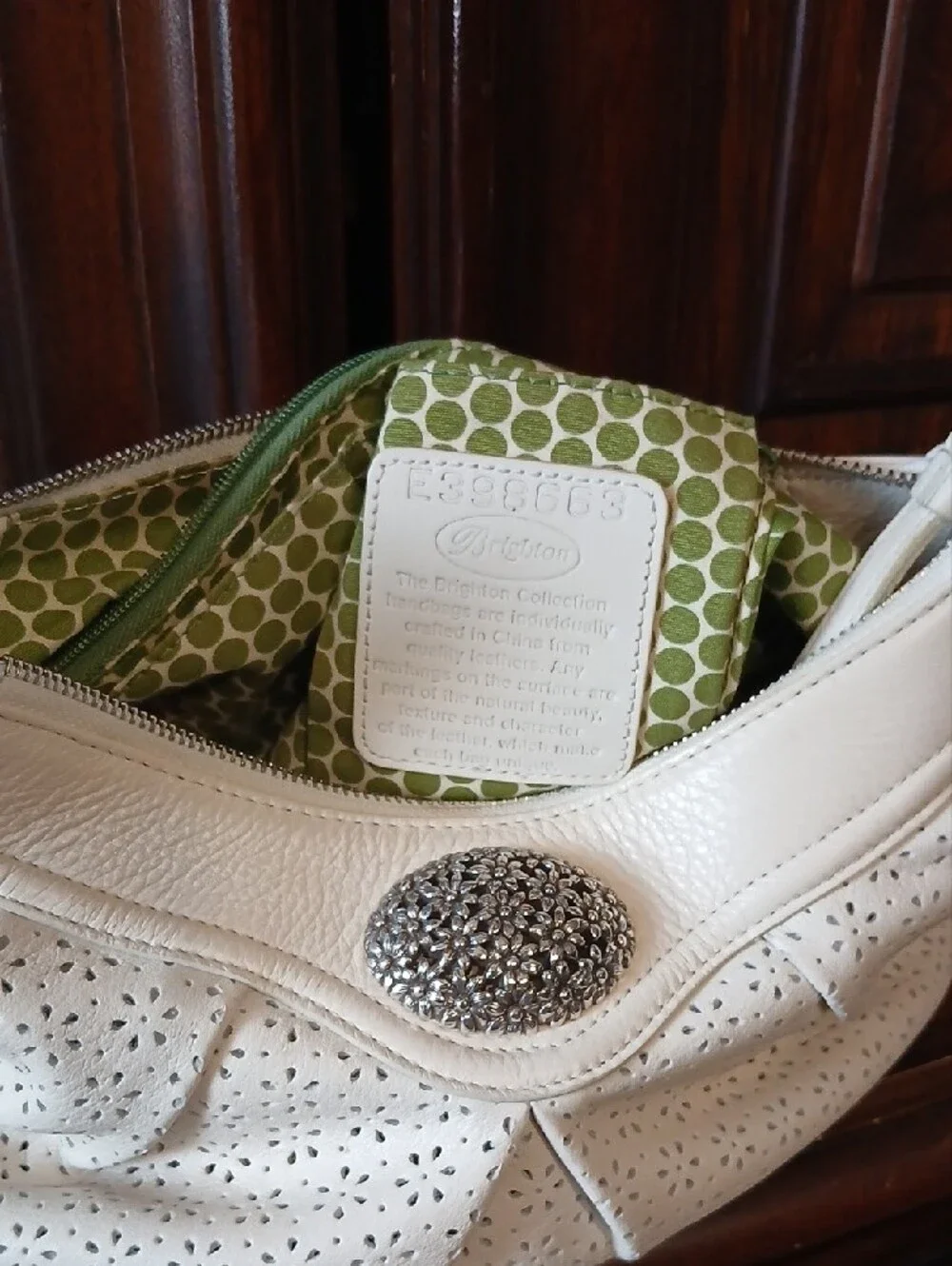 Brighton Cream Laser-Cut Hobo with Jeweled Oval Accent